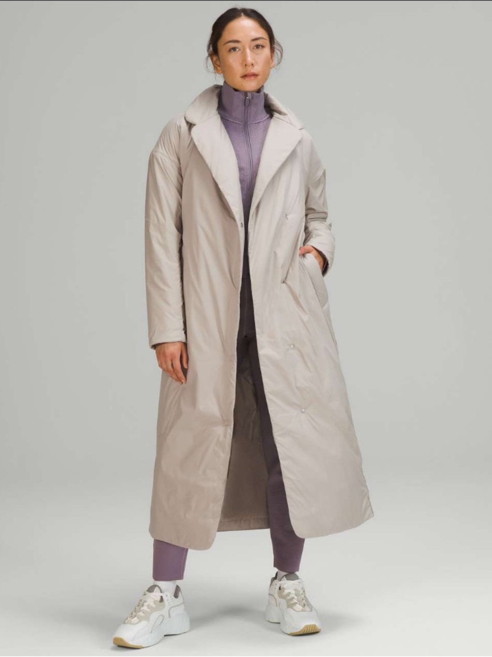 Lululemon Insulated Trench Coat In Raw Linen Biege size 14 long coat